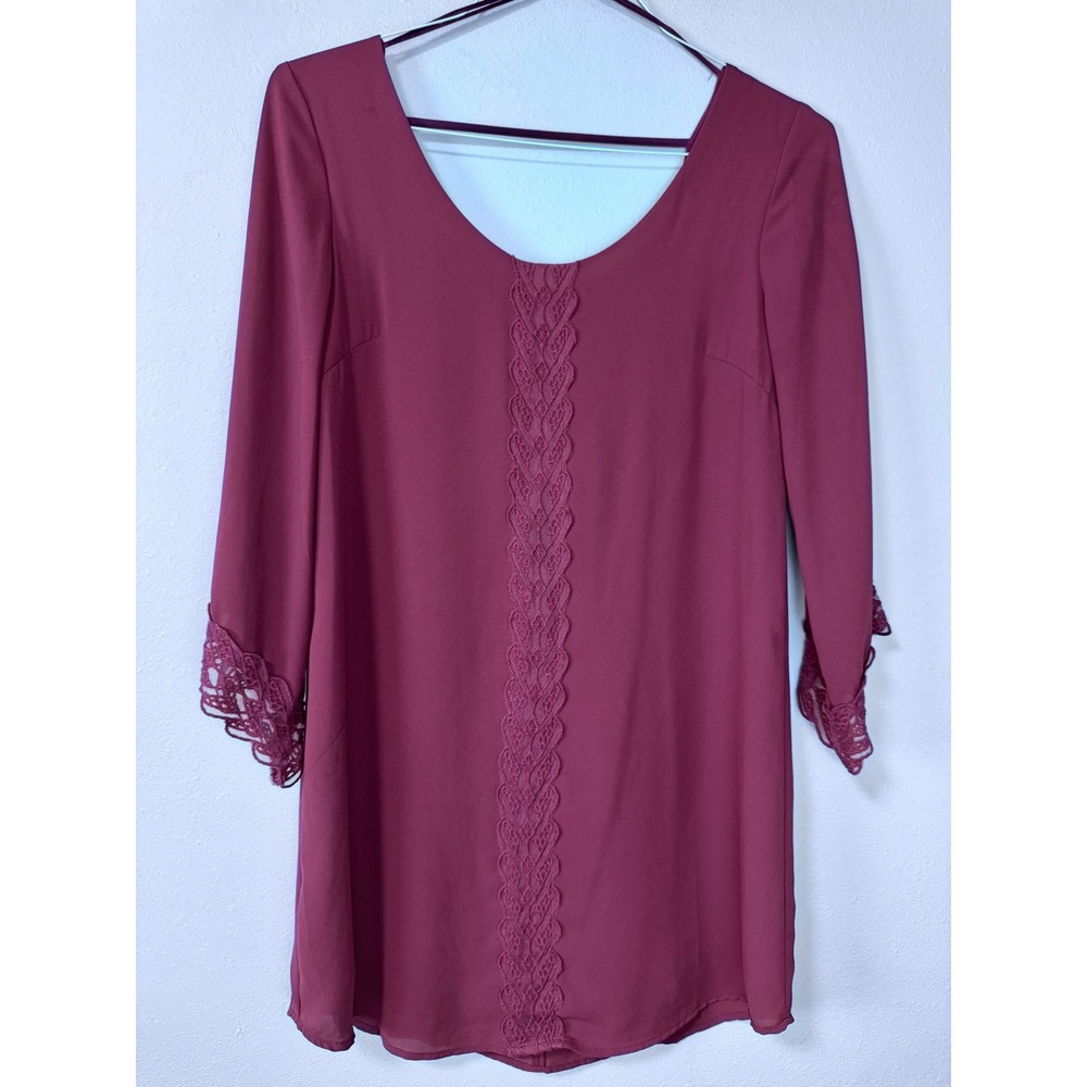 ASTR the Label Dress Dusty Rose Lace Trim 3/4 Sleeve Mini Casual Formal Sz Small - Picture 2 of 10